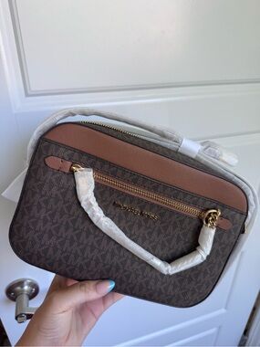 Michael Kors Brown & Tan Signature Crossbody Camera Bag